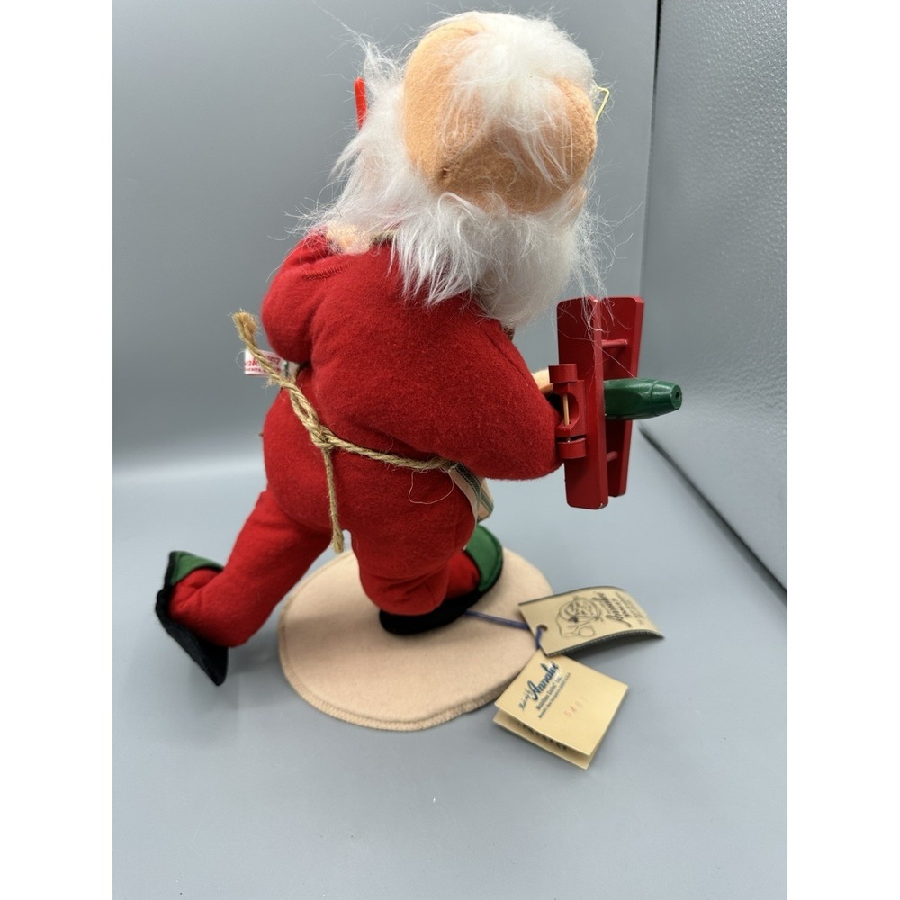 Vintage 1996 Annalee Doll Santa Claus Painting Toy Boat Apron, 12" With Tags - Picture 4 of 11